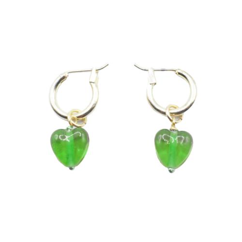Earrings Glass Heart Light Green