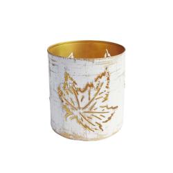 Tealight Holder Whitewashed Metal Leaf Pattern 6.5 x 6cm