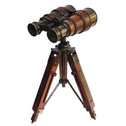 Binoculars on Wooden Tripod Stand