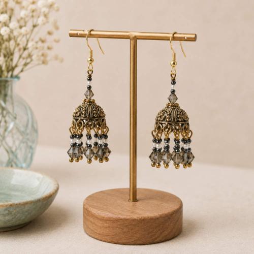 Earrings gold and blue crown hanging