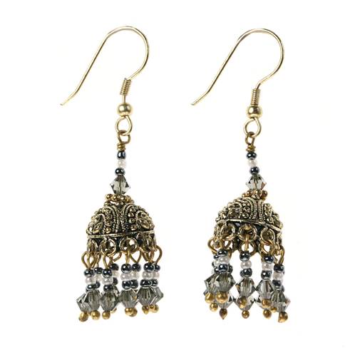 Earrings gold and blue crown hanging