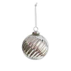 Glass Bauble Round Swirly Pattern 10cm Silver Colour