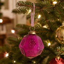 Hanging Tree Decoration Glass Octagon Pink