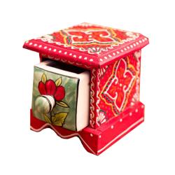 Mini Chest Mango Wood Red 1 Ceramic Drawer 10x10x10cm