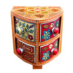 Mini Chest Mango Wood Curved Orange 4 Ceramic Drawers 21x15x24cm