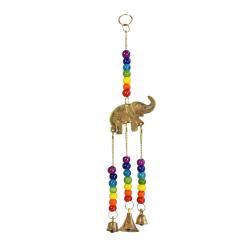 Hanging windchime with Chakra Beads, Elephant, recycled brass 6 x 28cm