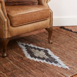Rag rug recycled leather handmade Aztec brown 100x150cm