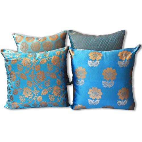 Turquoise cushion cover with recycled brocade fabric 40 x 40 cm  