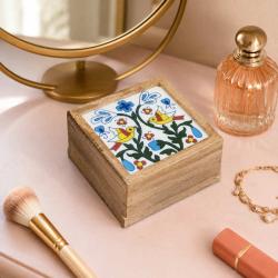 Secret Lock Box Mango Wood with Tile - 2 Birds + Floral