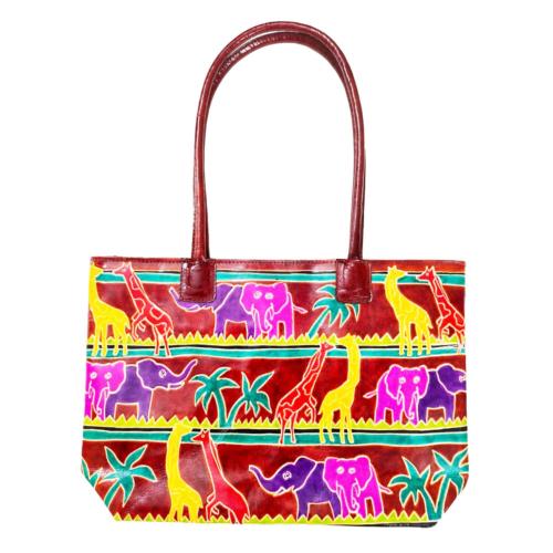 Leather Handbag Elephants and Giraffes 37.5 x 25cm