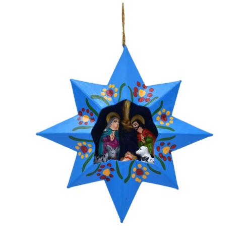 Hanging Christmas Decoration, Nativity in Star Blue