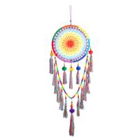 Dreamcatcher, rainbow crochet with pompoms, 32cm diameter