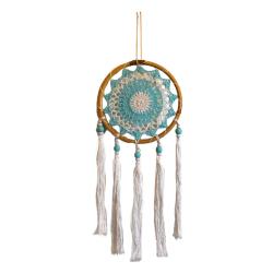 Dreamcatcher on bamboo frame, white tassels, turquoise white inner, diameter 17cm