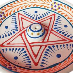 Incense holder/ashcatcher round, painted clay star design