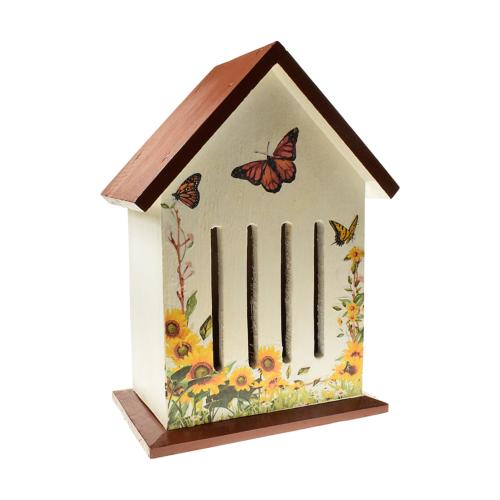 Butterfly house, white with brown roof, 30x21cm