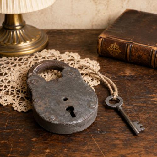 Single Upcycled Padlock with Key Approx 7 x 10 x 2cm