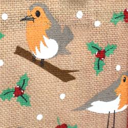 Jute shopper or Christmas gift bag, robins design 25x25cm