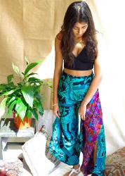 GENKI Reversible Wrap Trousers, upcycled silk one-size colours will vary