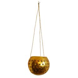 Coconut Hanging Planter/T-light Holder Gold with Stars 13x11cm