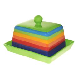 Butter dish with lid rainbow stripes ceramic hand painted
