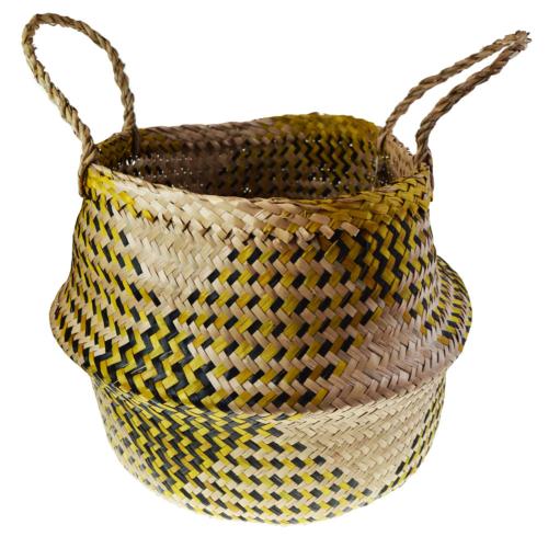 Woven seagrass basket, natural yellow black 35cm