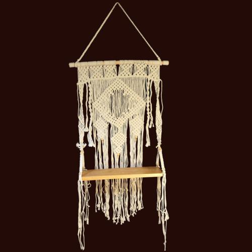 Wooden shelf with macrame backdrop/support