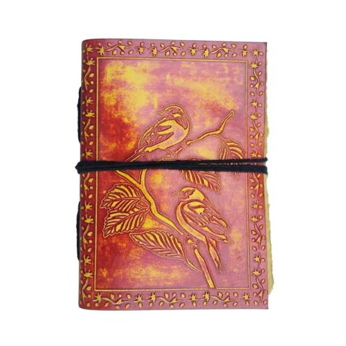 Notebook Leather Bound 2 Birds Orange 13 x 18cm