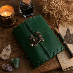 Green Leather Notebook Journal with Clasp 8 x 10cm