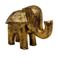 Wooden elephant gold colour, 18 x 18 x 15cm