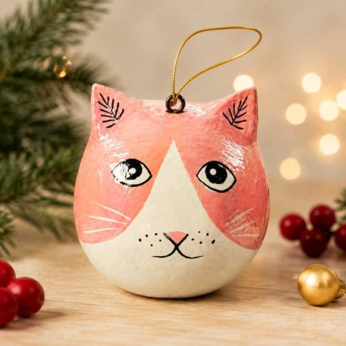 Cat Hanging Decoration Papier Mâché Pink 5cm