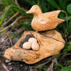 Handcrafted Wooden Duck with Three Eggs