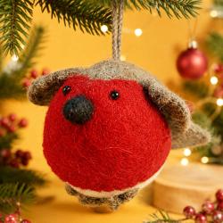 Hanging Decoration Handcrafted Felt Robin 13x13cm