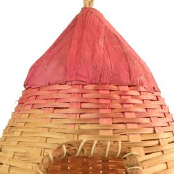 Bird house bamboo & water hyacinth natural and pink 25cm height