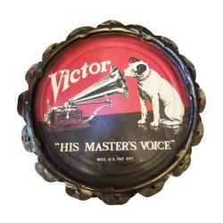 Wall Hanging His Master's Voice Recycled Tin Lid 33cm diameter