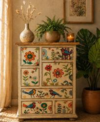 Chest of Drawers Handpainted Wood Storage Cabinet 45x30x65cm