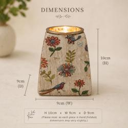 Tealight Candle Holder Hand Painted Wood Floral 9x9x10cm