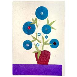 Handmade card, blue flowers in pot 12x17cm