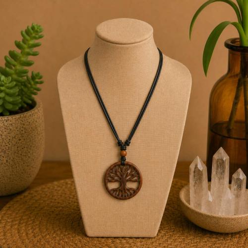Pendant Sonokeling Rosewood, Tree of Life in Circle