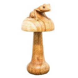 Hand-Carved Frog on Toadstool Sculpture