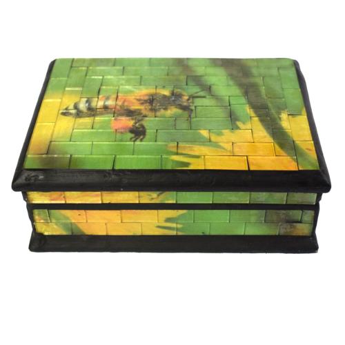 Jewellery box recycled mosaic glass bee design 18x6.5x13cm