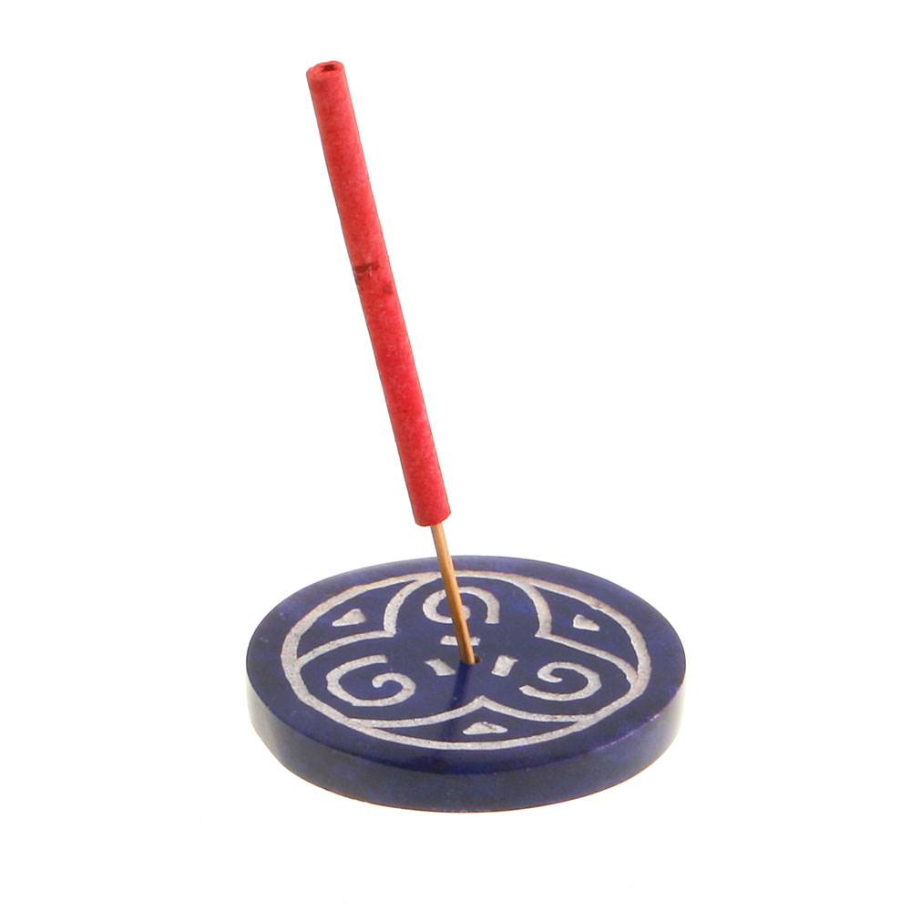 Incense holder, soapstone, Celtic blue