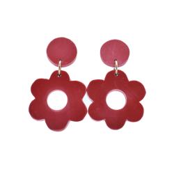Earrings Clay Circle + Flower Red