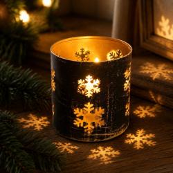 Tealight Holder Metal Black Snowflake 6 x 6cm