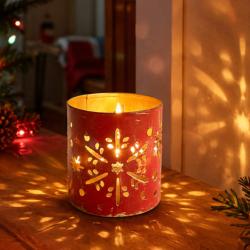 Tealight Holder Metal Red Snowflakes 6 x 6cm