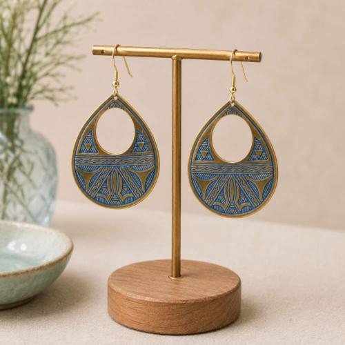 Earrings cutout teardrop gold and blue