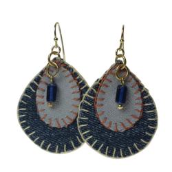 Earrings recycled denim jeans, teardrop 2 layers