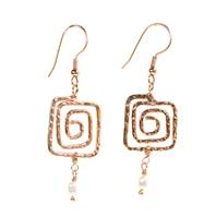 Earrings, rose gold coloured, maze pattern with bead