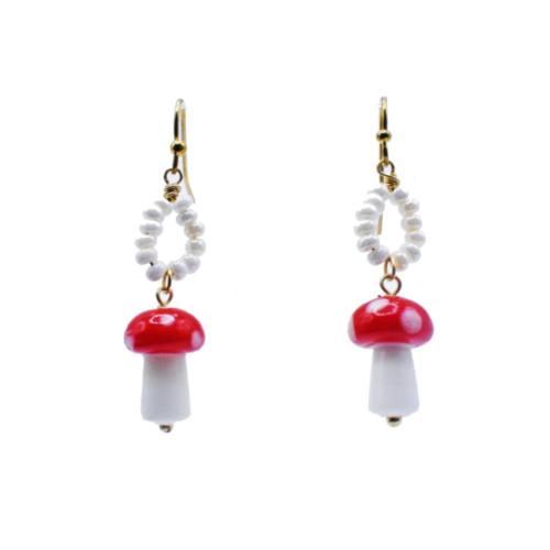 Earrings Ceramic Toadstool Red Cap