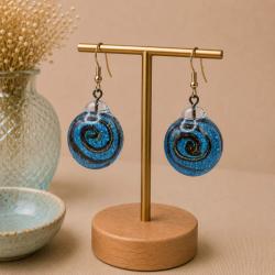 Earrings Glass Circle with Coil Turquoise 
