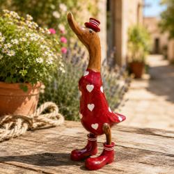 Duck Red with Hearts Bamboo Root 44cm